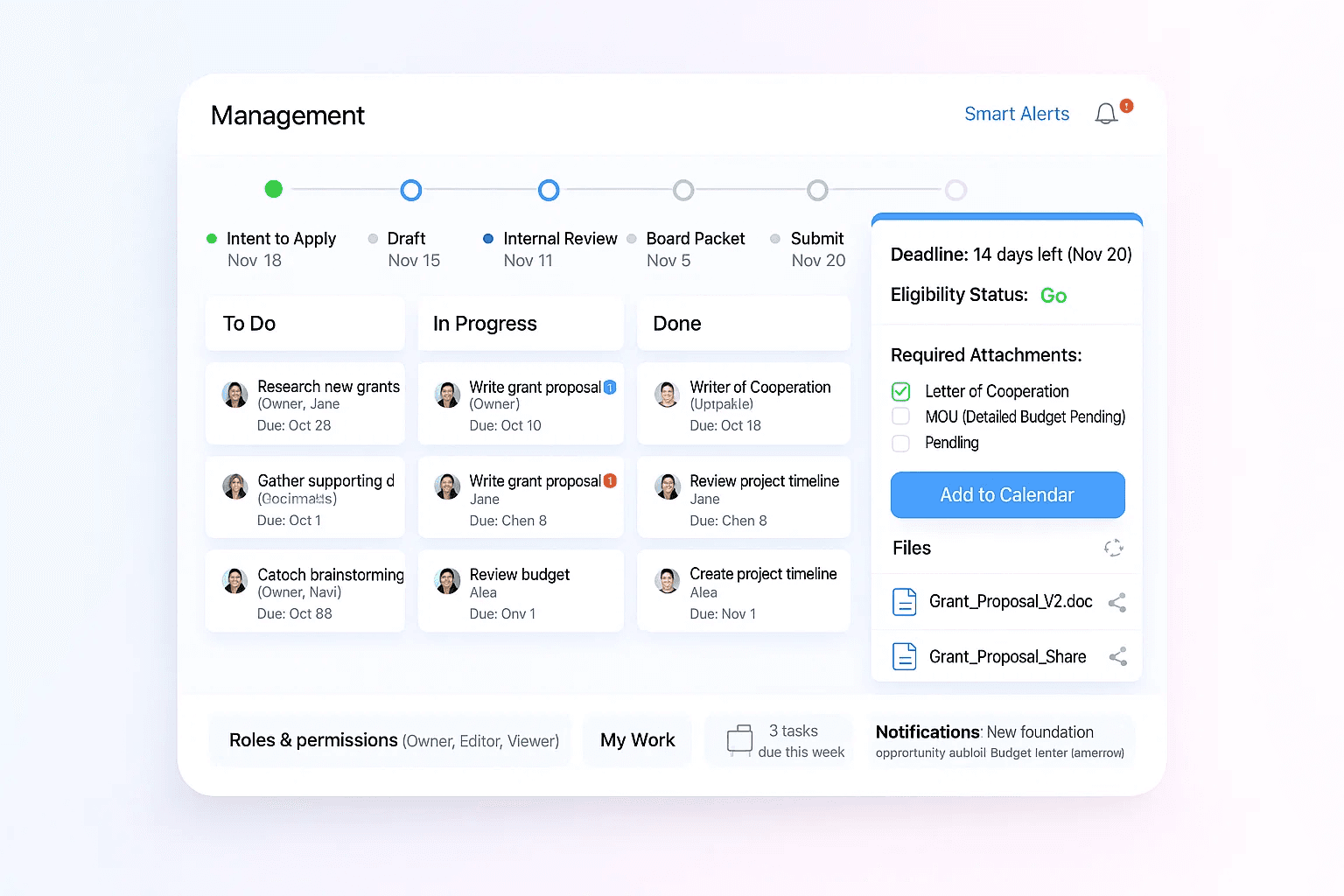 Intelligent Grant Management interface preview